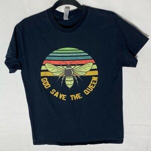 Gildan Black Yellow God Save The Queen Bee Graphic T Shirt M